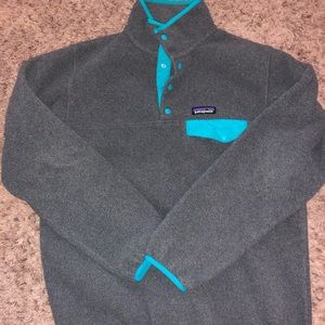 PATAGONIA synchilla womens medium grey/turquoise!